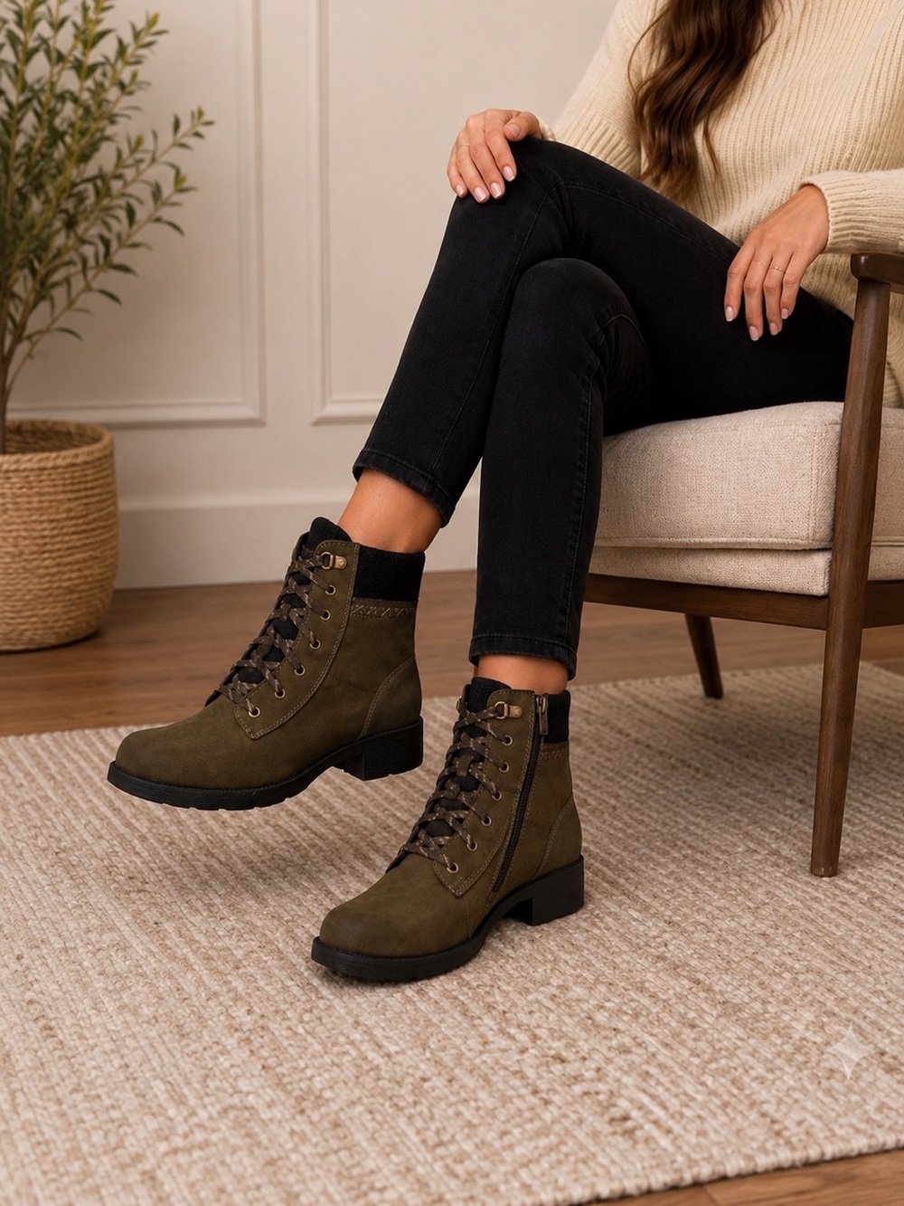 Earth Origins Olive Green Lace-Up Combat Boots